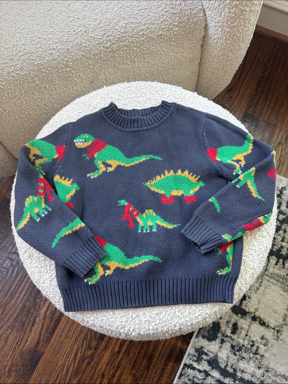 Tucker and Tate (Boys 5) Navy Crewneck Sweater with Green & Red Dinosaur Motif